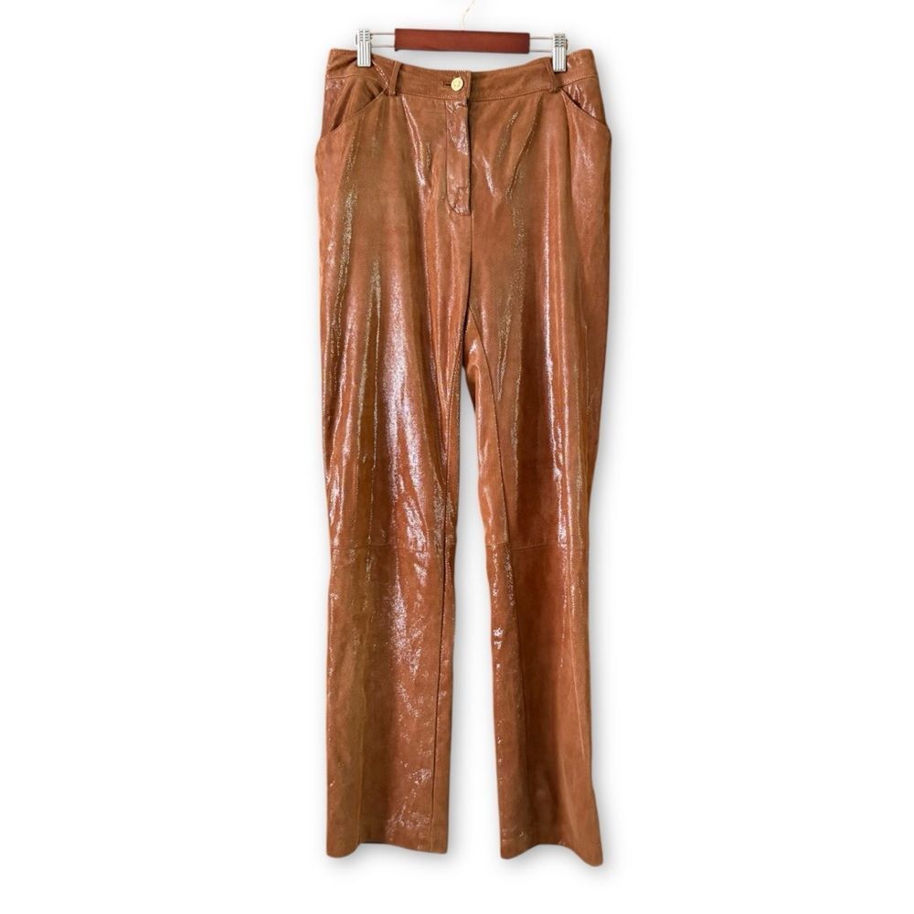 St. John Brown Shimmer Straight Leg Pants Silk Lined Quiet Luxury